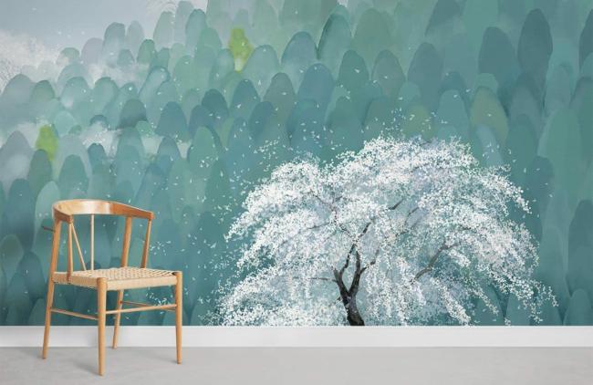 Watercolor | Emerald Misty Forest Mural Non-Woven Wallpaper 1ft2 Emerald Green Design & Art Emerald Green