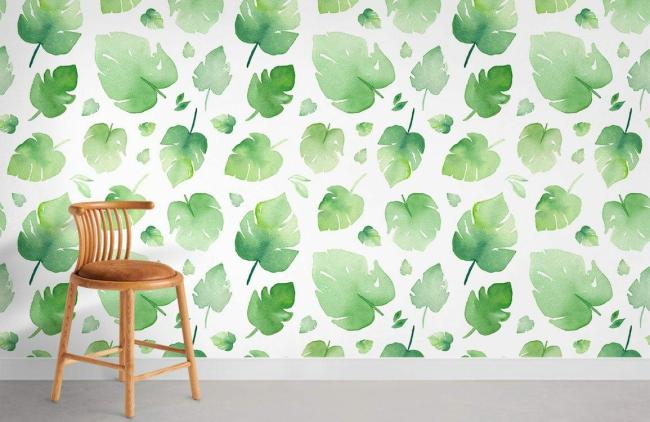 Watercolor | Refreshing Green Leaf Watercolor Mural Non-Woven Wallpaper 1Roll Green Design & Art Green