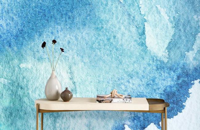 Watercolor | Serene Blue Watercolor Abstract Mural Non-Woven Wallpaper 1ft2 Blue Design & Art Blue