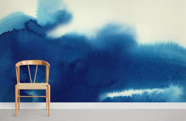 Watercolor | Serene Blue Watercolor Abstract Non-Woven Wallpaper 1ft2 Blue Design & Art Blue