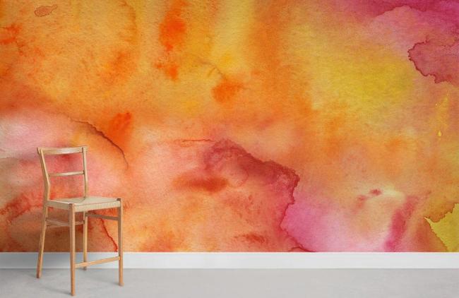 Watercolor | Sunset Watercolor Abstract Mural Non-Woven Wallpaper 1ft2 Orange-Pink Gradient Design & Art Orange-Pink Gradient