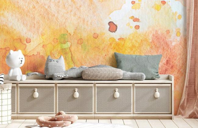 Watercolor | Sunset Watercolor Splash Mural Non-Woven Wallpaper 1ft2 Orange Design & Art Orange