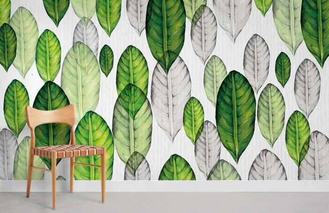 Watercolor | Vibrant Botanical Leaf Pattern Mural Non-Woven Wallpaper 1ft2 Green Design & Art Green