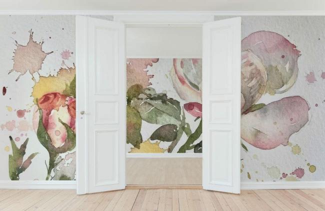 Watercolor | Watercolor Floral Blossom Mural Non-Woven Wallpaper 1ft2 Pink Design & Art Pink