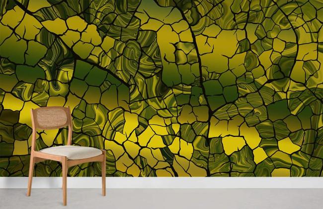 Abstract | Abstract Cracked Earth Yellow Mural Non-Woven Wallpaper 1ft2 Yellow Abstract Abstract