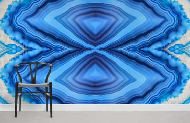 Art Decor | Abstract Blue Agate Geometric Mural Non-Woven Wallpaper 1ft2 Blue Art Decor Art Decor