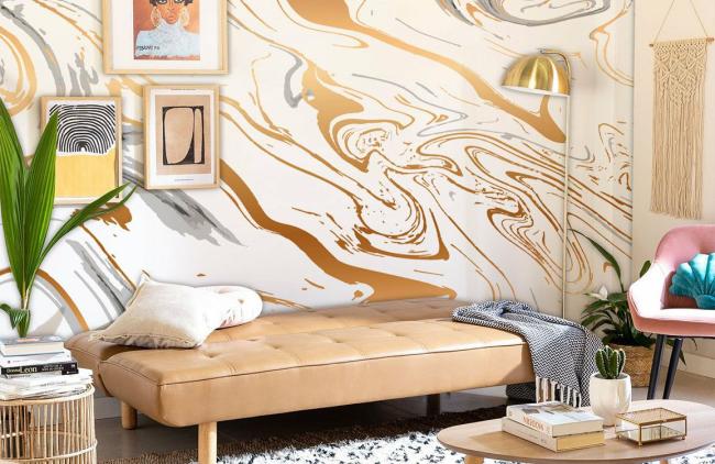 Art Decor | Abstract Marble Swirl Mural Non-Woven Wallpaper 1ft2 Beige Art Decor Art Decor