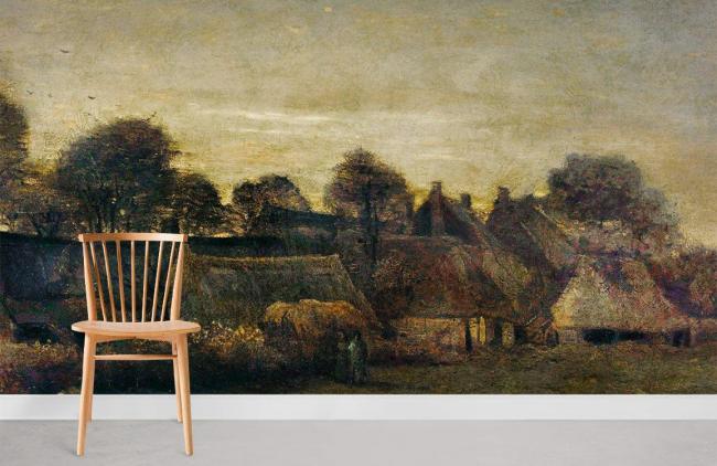 Famous Painting | Rustic Village Landscape Non-Woven Wall Mural 1ft2 Beige Design & Art Beige