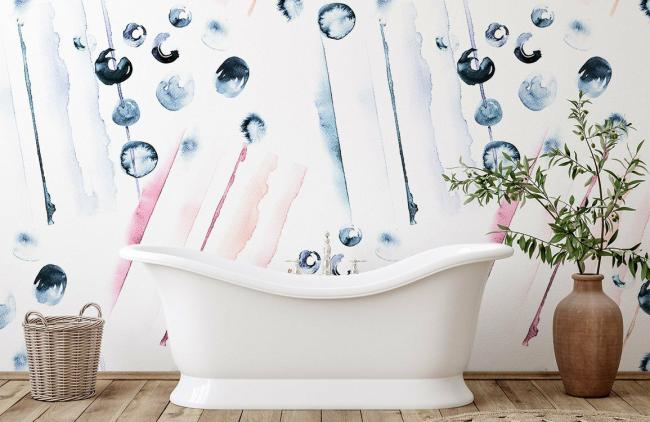 Watercolor | Abstract Watercolor Brush Strokes Mural Non-Woven Wallpaper 1ft2 Pink and Blue Design & Art Pink & Blue