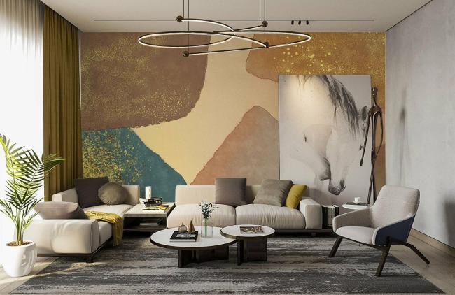 Watercolor | Luxurious Abstract Geometric Gold Mural Non-Woven Wallpaper 1ft2 Gold, Beige, Teal Design & Art Gold, Beige, Teal