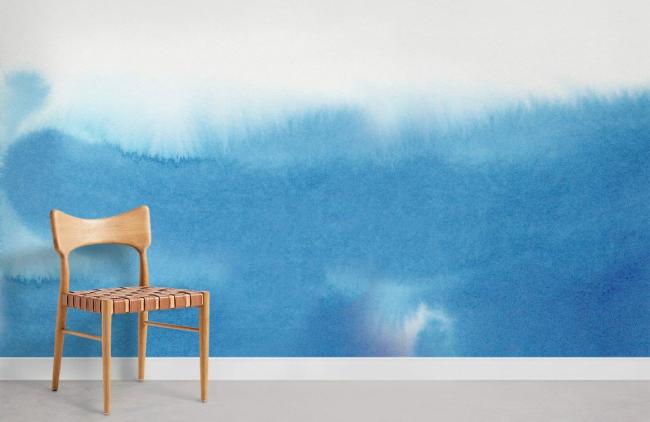 Watercolor | Serene Blue Watercolor Abstract Non-Woven Wall Mural Non-Woven Wallpaper 1ft2 Blue Design & Art Blue