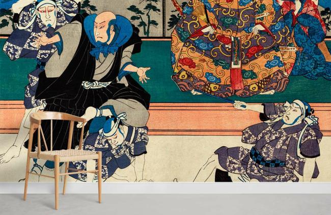 Famous Painting | Vintage Japanese Ukiyo-e Style Mural Non-Woven Wallpaper 1ft2 Blue and White Design & Art Blue & White