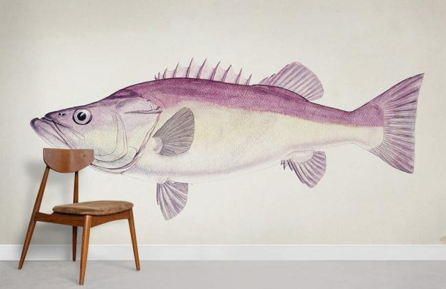 Famous Painting | Vintage Nautical Fish Illustration Mural Non-Woven Wallpaper 1ft2 Purple Famous Painting