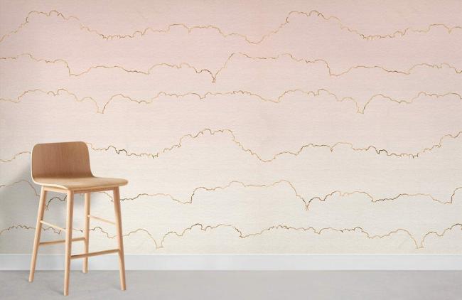 Ombre | Abstract Pink Gold Herringbone Mural Non-Woven Wallpaper 1ft2 Pink and Gold Design & Art Ombre