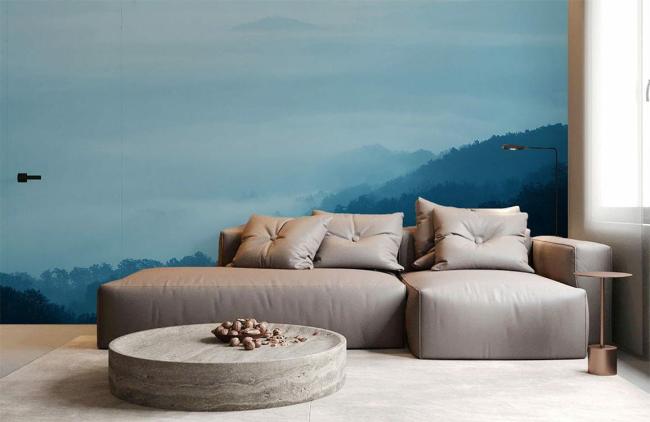 Ombre | Serene Blue Misty Mountain Mural Non-Woven Wallpaper 1ft2 Blue Design & Art Blue