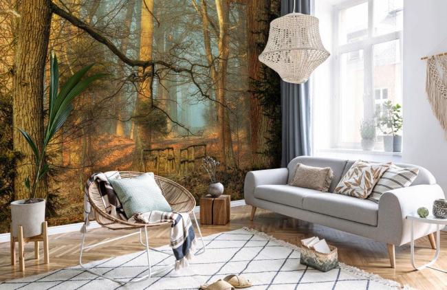 3D | Enchanted Forest Autumn Path Mural Non-Woven Wallpaper 1ft2 Orange 3D 3D