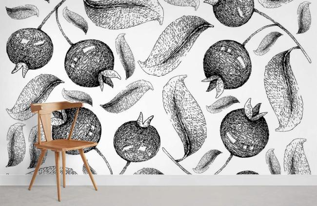 Food & Drink | Black and White Botanical Illustration Mural Non-Woven Wallpaper 1ft2 Black and White Food & Drink Black & White