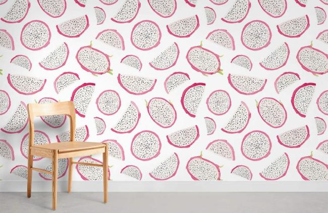 Food & Drink | Pink Whimsical Dragon Fruit Mural Non-Woven Wallpaper 1Roll Pink Food & Drink Food & Drink