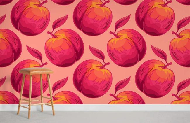 Food & Drink | Playful Pink Apple Pattern Mural Non-Woven Wallpaper 1Roll Pink Food & Drink Food & Drink