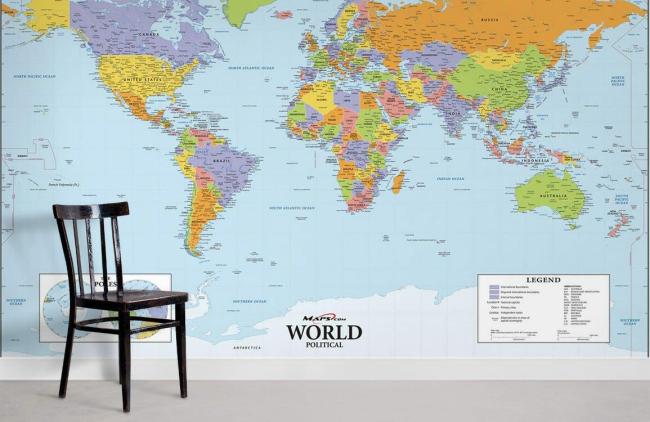 Map | Colorful World Map Non-Woven Wall Mural 1ft2 Multicolor General Map