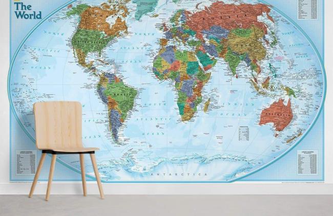 Map | Political Explorer World Map Educational Mural Non-Woven Wallpaper 1ft2 Multi-color General Map