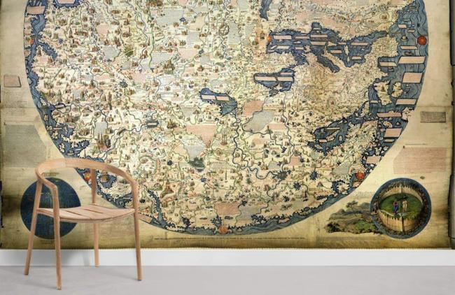 Map | Vintage Ancient World Map Mural Non-Woven Wallpaper 1ft2 Beige General Beige