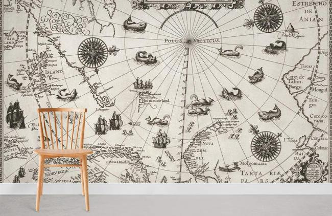 Map | Vintage Nautical World Map Non-Woven Wallpaper for Wall 1ft2 Beige General Beige